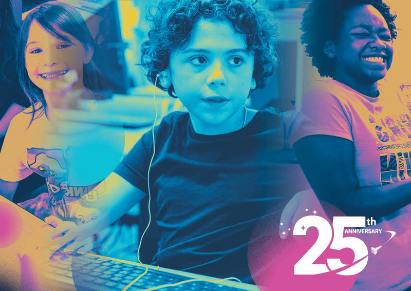 25th anniversary of Sally Ride Science with photos of various young learner program participants in a montage